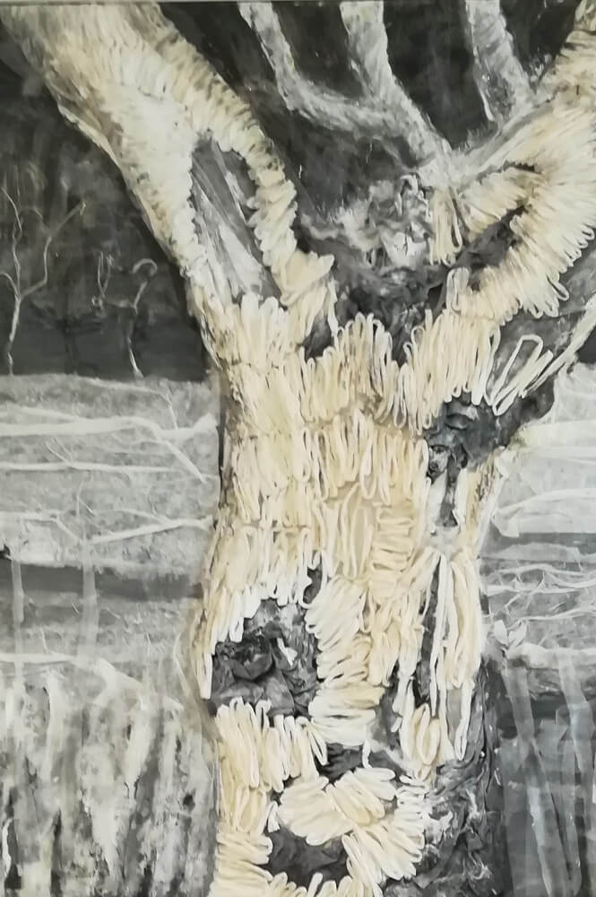 Drzewo, 70/80 cm, kolaż na płycie, 2011 r.